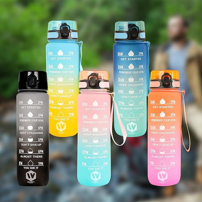 32 oz Water Bottle with Time Marker- Leak-Proof & BPA Free Reusable Gym Water Bottle - Easy to Carry Motivational Water Bottle for Fitness, Sports, Outdoor, Cycling, School (Pink & Orange)