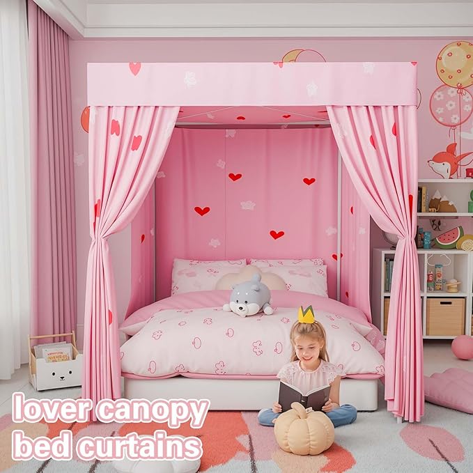 Love Canopy Bed Curtains - 4 Corner Post Bed Curtains Canopy King Bed Canopy Curtains for Children Girls Bedroom Decoration(Love, King)