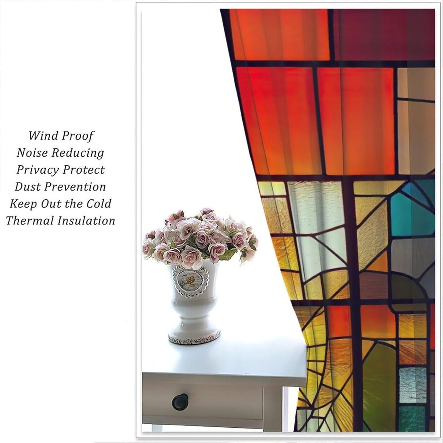 Stained Glass Curtains,Retro Abstract Colorful Geometry Textures Art Home Decor Drapes for Bedroom Living Room Kitchen Window Treatment 2 Panels Set Total Size 52" W X 84" L Inch