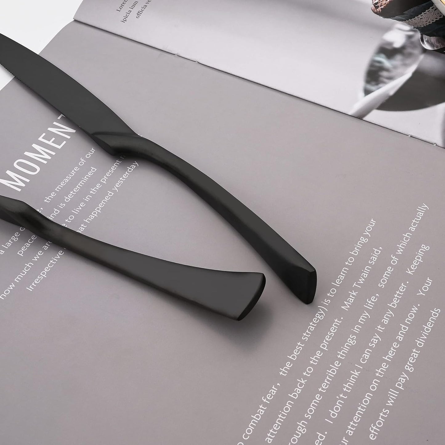 Luxury Silverware Set Flatware Cutlery 18/10 Stainless Steel Matte Polishing Metal Utensils Set Group Service for 1, 6-piece, Black