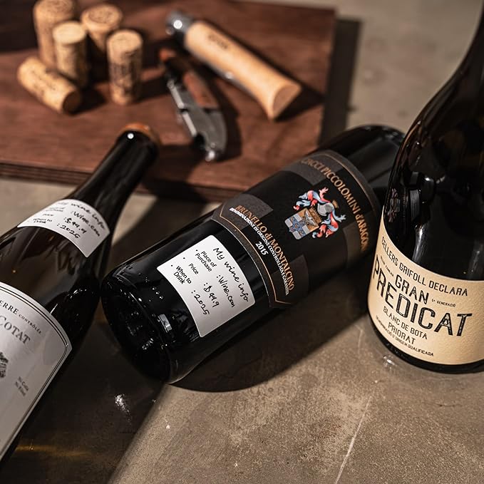 Wine Bottle Information Name Tag Stickers for Bottle Detailing (60pcs) - Place of Purchase, Price, Tasting Notes - Ideal for Tasting Events, Cellars, and Gifting