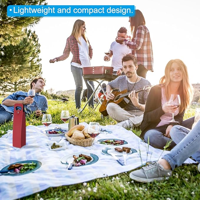 PATIKIL Wine Gift Bag, 2 Pack Wine Bag Reusable Leather Wine Tote Carrier for Wine Bottles Portable Champagne Gift Bags for Picnic Party Wedding, Red