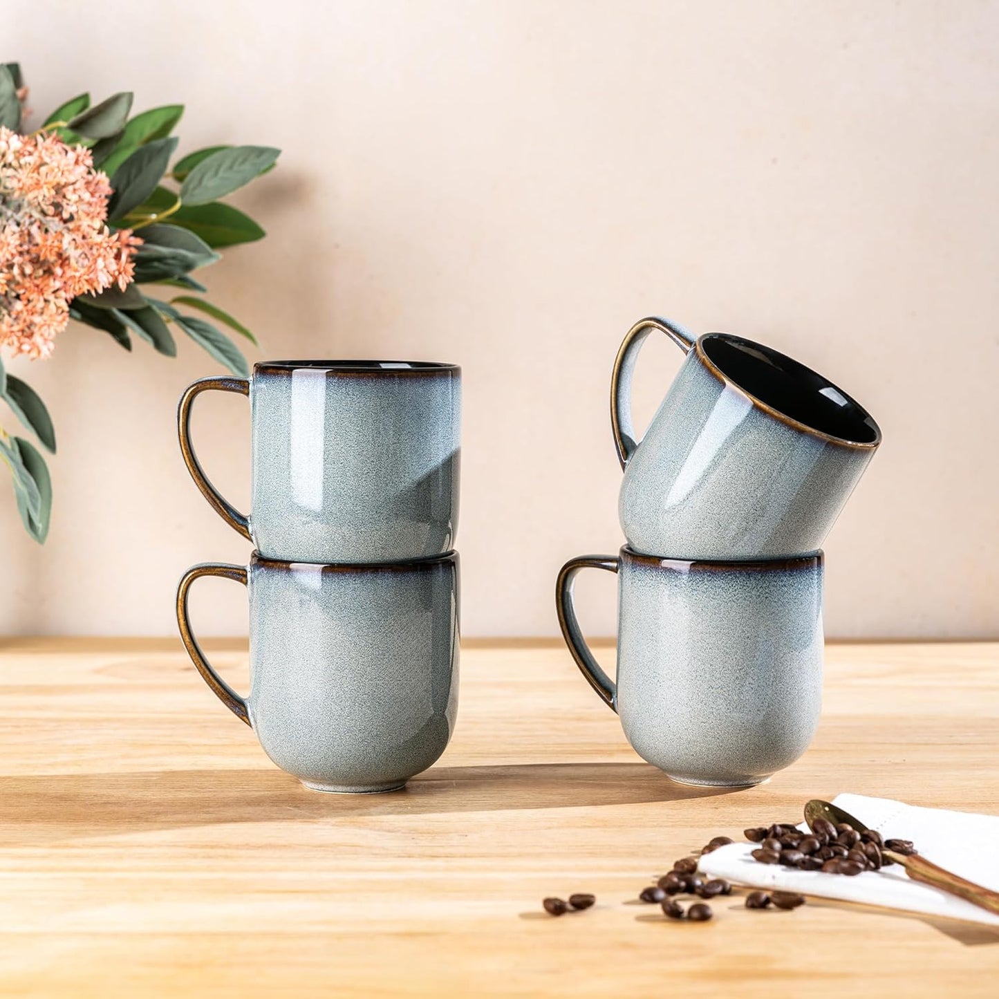 LERATIO Ceramic Dinnerware Sets for 4,16-Piece Reactive Glaze Plates and Bowls Set with Mugs,Highly Chip and Crack Resistant | Dishwasher,Microwave & Oven Safe Dishes set-Gray White