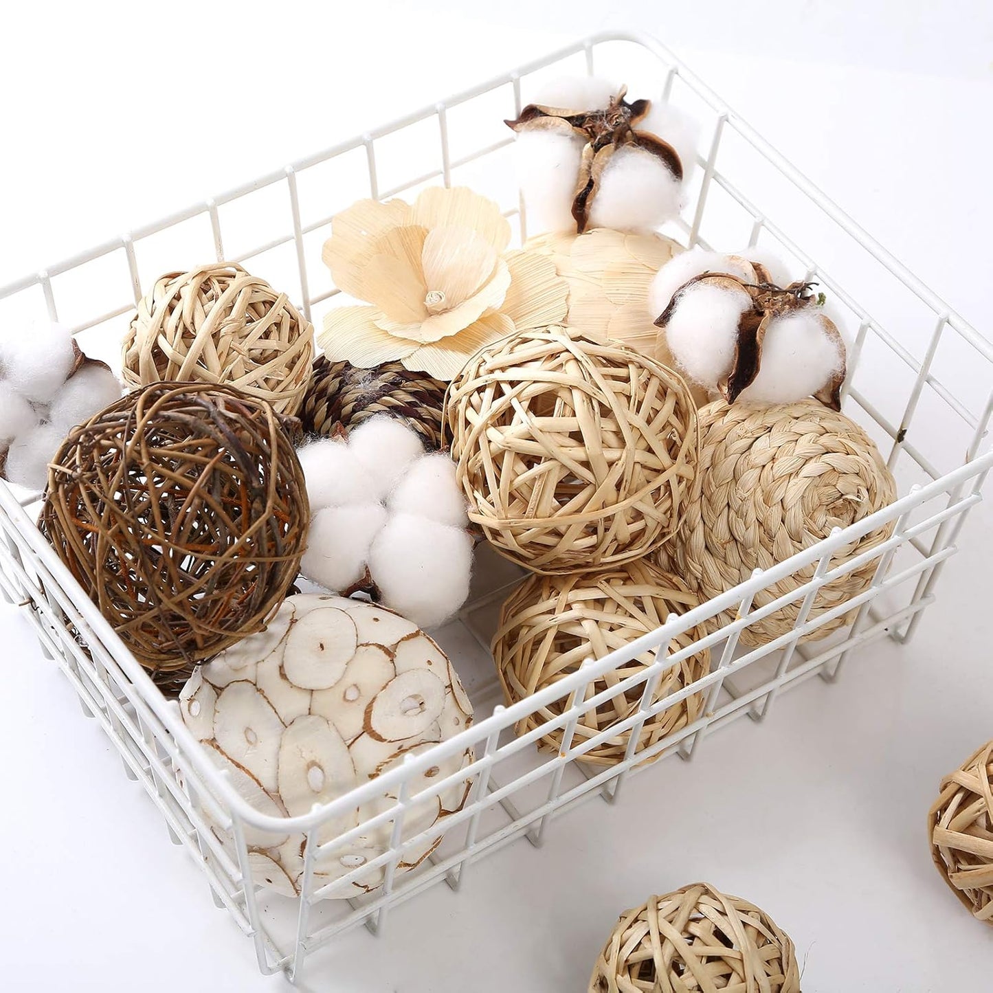 Decorative Balls Assorted Spherical Rattan Twigs Wicker Balls Cotton for Bowl and Vase Filler Balls Spheres Orbs Filler Centerpiece Home Decor