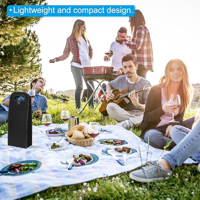 PATIKIL 2 Bottle Wine Gift Bag, Wine Bag Reusable Leather Wine Tote Carrier for Wine Bottles Portable Champagne Gift Bags for Picnic Party Wedding, Black-1