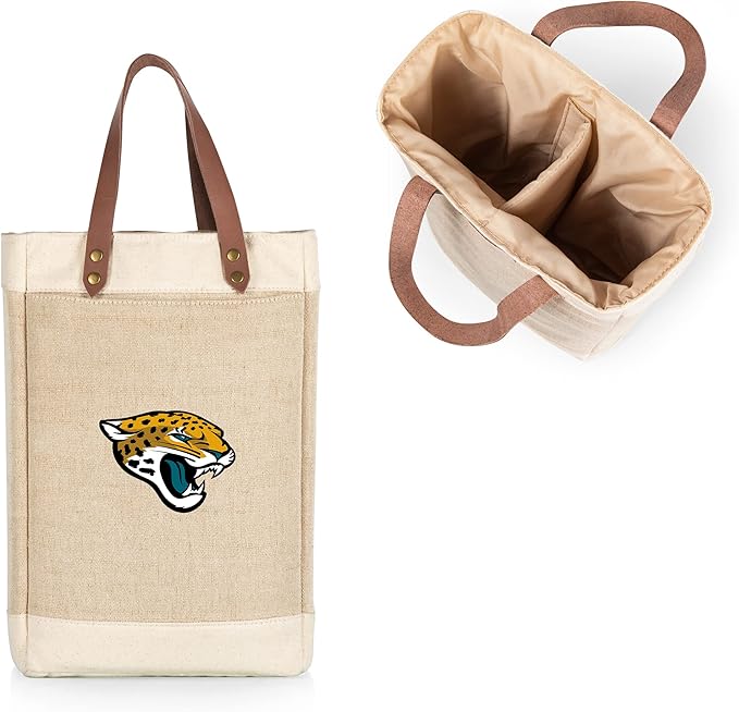 PICNIC TIME NFL Pinot - Jute 2 Bottle Insulated Wine Bag - Wine Tote Bag - Wine Gift Bag, (Beige)