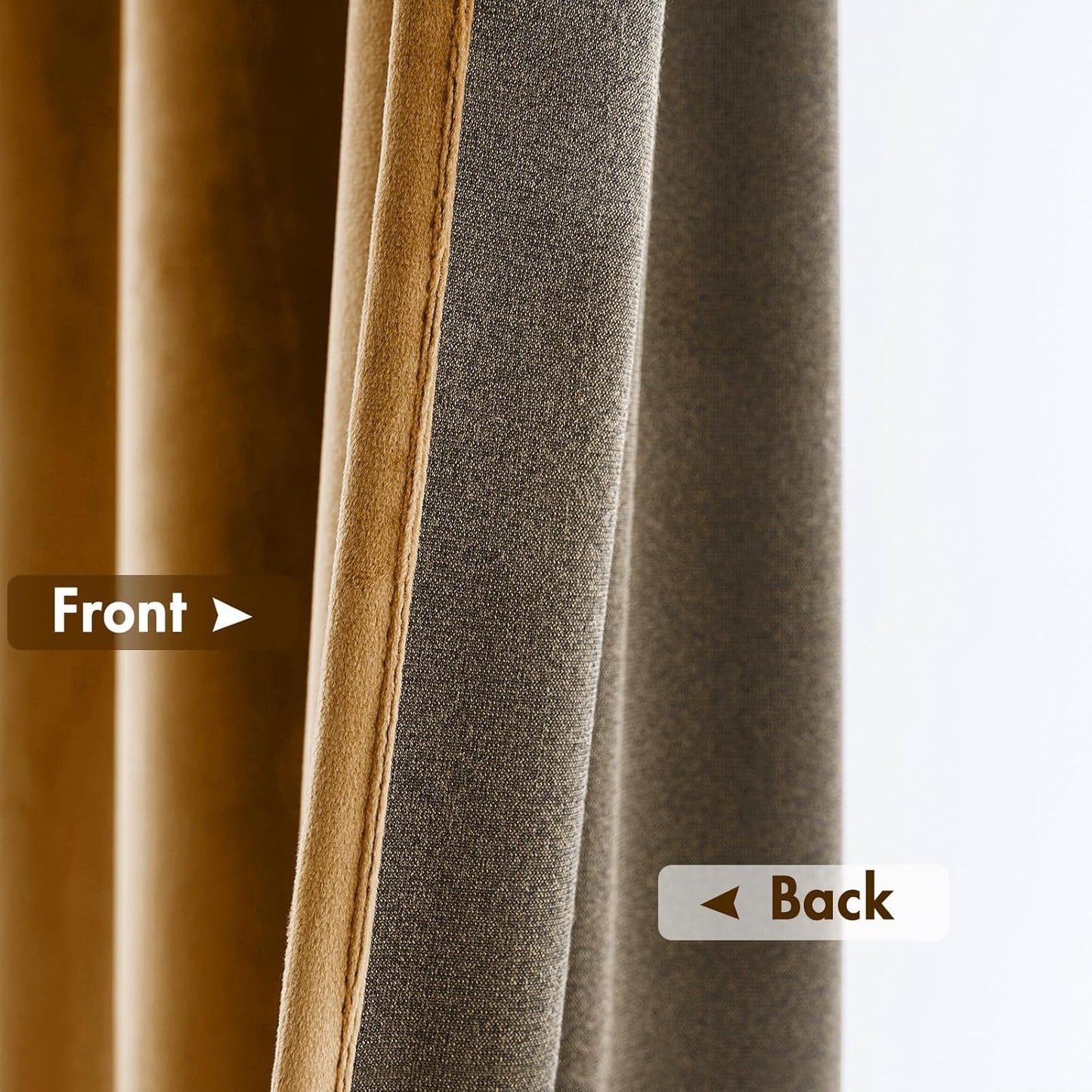MIULEE Golden Brown Velvet Curtains Thermal Insulated Blackout Curtain Drapes for Bedroom Living Room Darkening 90 Inches Long Curtains Panels Rod Pocket Set of 2