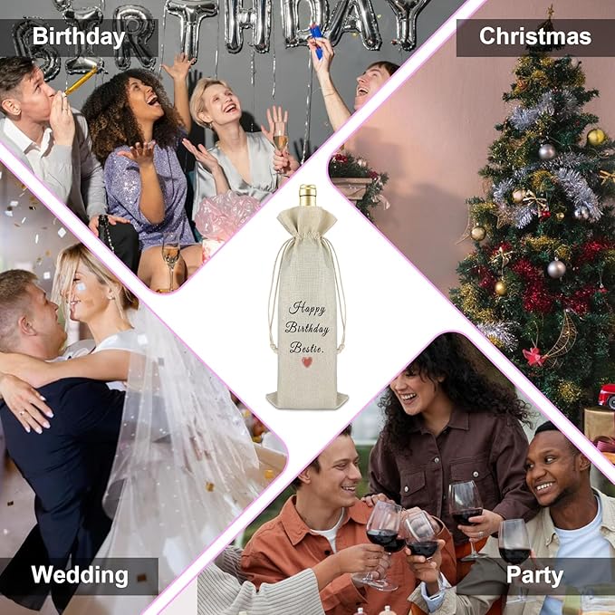 Birthday Gifts for Bestie Friendship Gifts for Women Bestie Wine Bag Happy Birthday Gift for Best Friends BFF Sister Drawstring Wine Bottle Bag Graduation Christmas Gift for Her Champagne Wine Bag