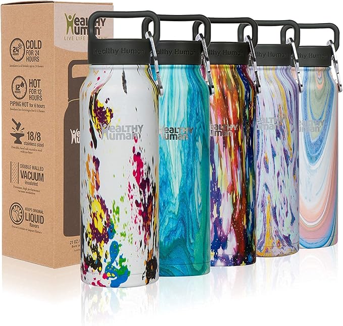 Healthy Human Stainless Steel Water Bottle | Double Walled Vacuum Insulated Water Thermos for Adults | Eco-Friendly Travel Bottles with Leak Proof Lid (Art Deco, 16 oz/ 473 ML)