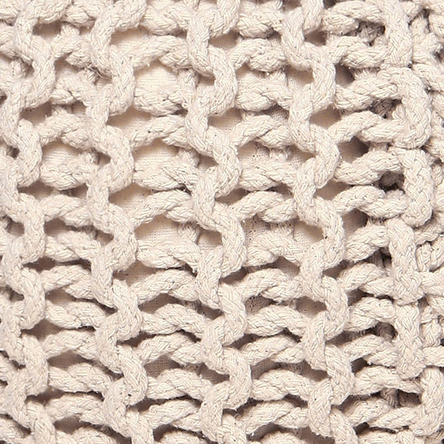 REDEARTH Round Pouf Ottoman - Cable Knitted Boho Poof - Home Décor Cord Pouffe Handmade Circular Footrest for Living Room - Bedroom - Kids Bedroom - 100% Cotton Pouf (18" x 18" x 14") - Ivory