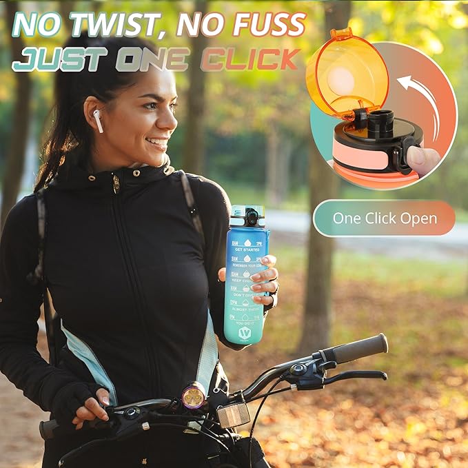 32 oz Water Bottle with Time Marker- Leak-Proof & BPA Free Reusable Gym Water Bottle - Easy to Carry Motivational Water Bottle for Fitness, Sports, Outdoor, Cycling, School (Black & White)