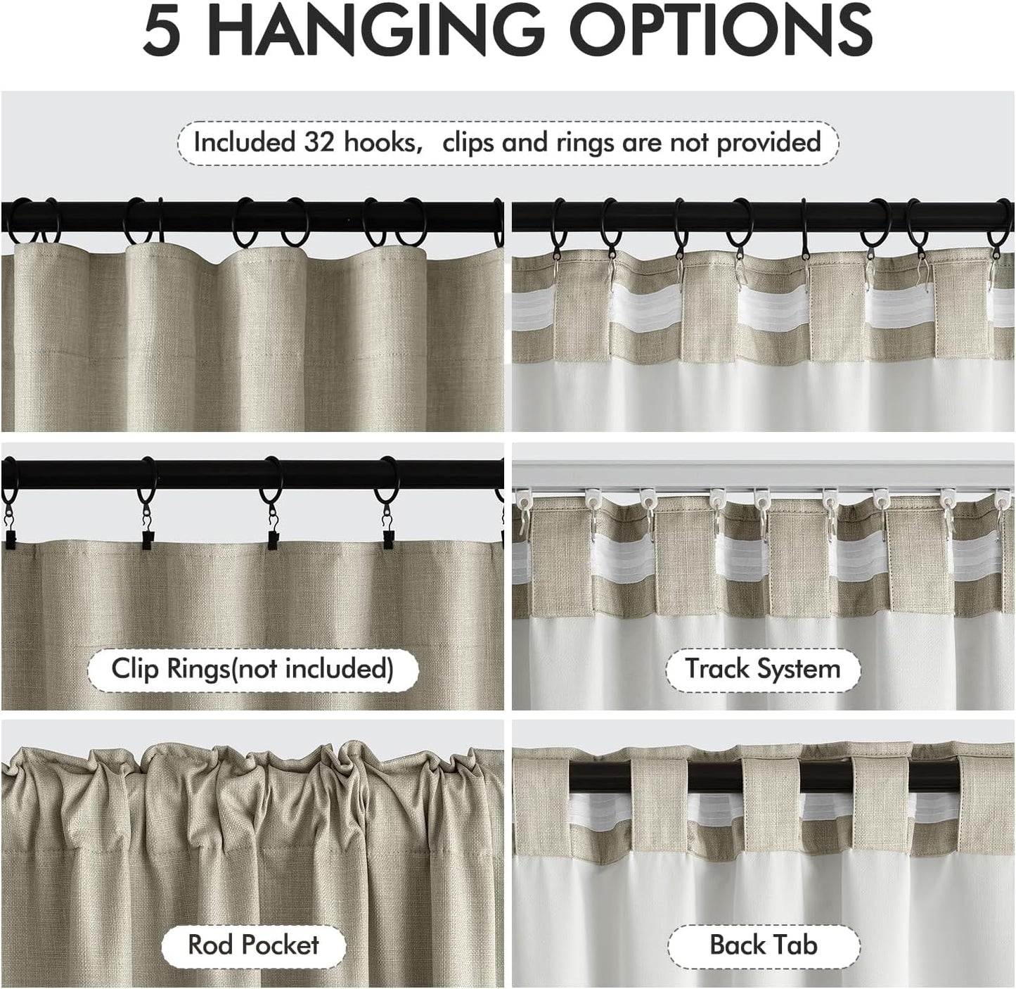 MIULEE 100% Blackout Curtains 120 Inch Long 2 Panels Set for Bedroom, Thick Luxury Faux Linen Black Out Curtain Room Darkening Back Tab Pleat Window Textured Drapes with Hooks for Living Room, Oatmeal