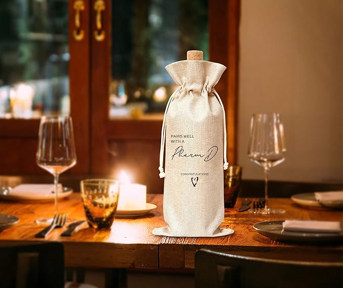 PharmD Graduation Wine Gift Bag, Graduation Gift Wine Bag for Pharmacist, Pharmd, Her, Him, Graduation Party, 1 Pc Burlap Wine Bottle Cover Bag (f19)