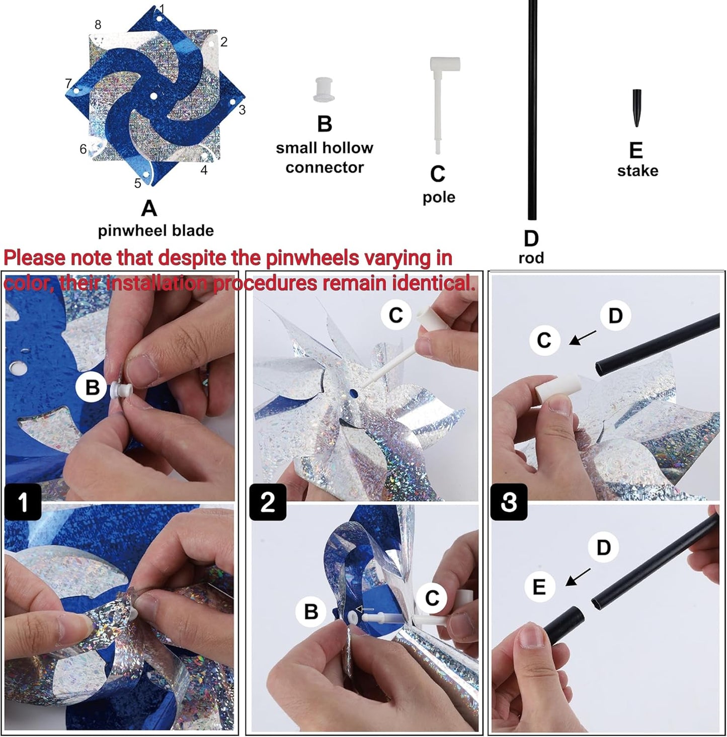 Hausse 10 Pack Reflective Pinwheels with Stakes (Assembly Required), Extra Sparkly Pin Wheel for Garden Decor, Bird Repellent Devices Deterrent to Scare Birds Away from Yard Patio Farm