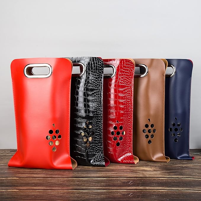 Leather Wine Bag with Handles Reusable Wine Carrier Bag Carrier Tote PU Leather Wine Gift Bag for Party Picnic Travel for Wine Lover Color Blue 2 Bottle, color blue- 2 bottle