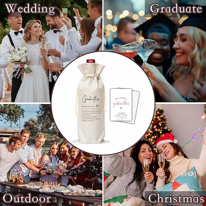 Godmother Gifts Wine Bag & Card, Godmother Proposal Gifts, Wine Bag For God Mother Aunt, Godmother Definition Wine Bag For Baby Shower Baby Announcement Baptism, Will You Be My Godmother Gifts -06