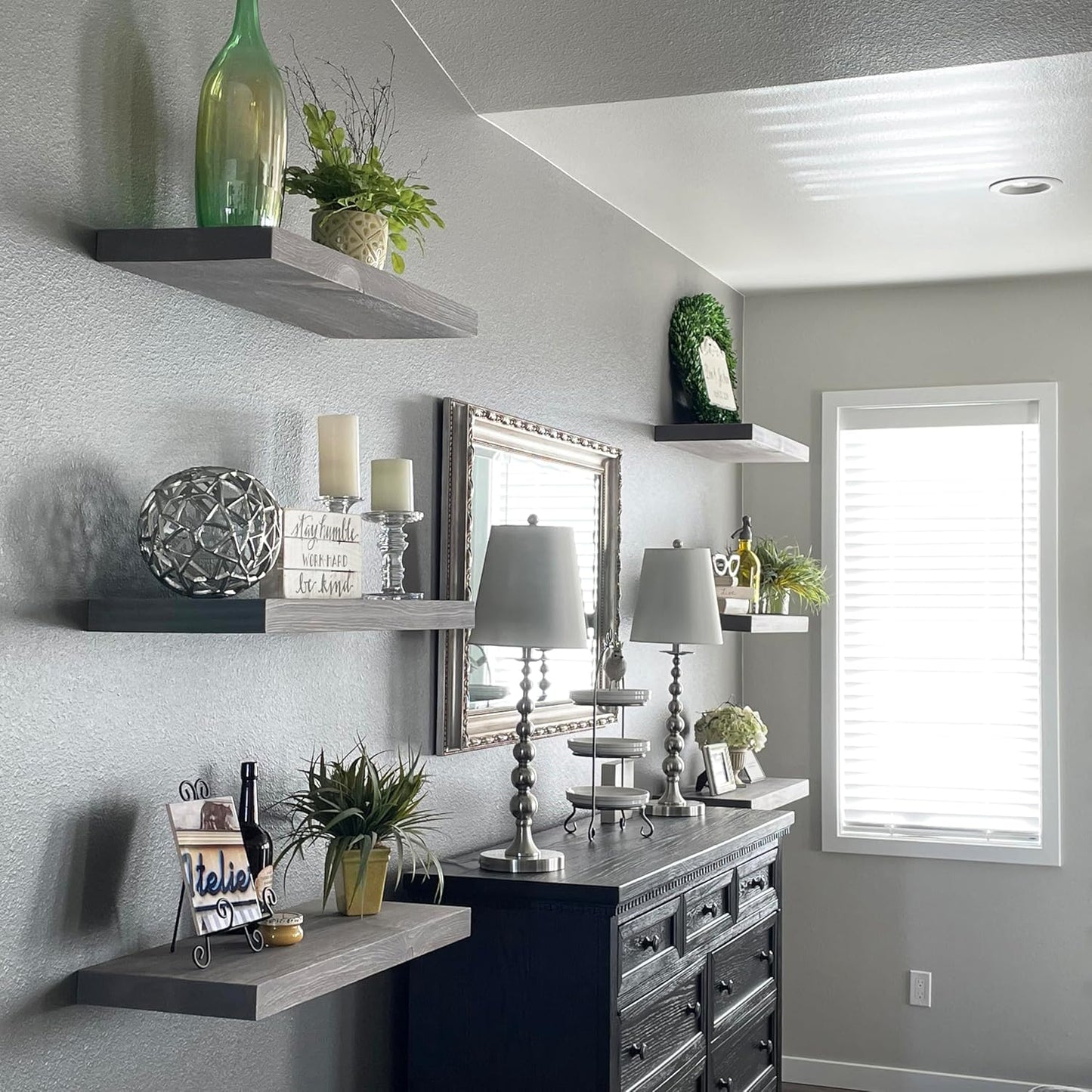 joelsantiques 36 Inch Wooden Floating Shelves for Wall - 36x12x2 in - Made of Natural Wood - Long Heavy Duty Rustic Wall Shelves for Bedroom - Perfect for Living Room, Kitchen - Gray, Grey