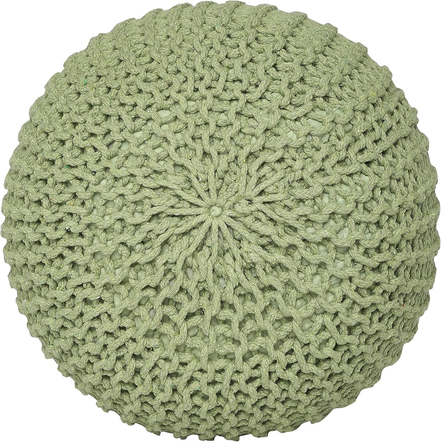 REDEARTH Round Pouf Foot Stool Ottoman - Cotton Knitted Cord Boho Pouffe - Cable Poof Filled Footrest Stuffed for Living Room - Nursery - Bedroom - Patio - Lounge (19.5"x19.5"x14") - Kiwi