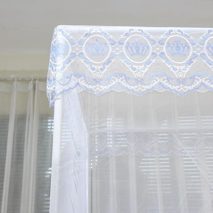 Bed Canopy, Princess Bed Curtain Net for Girls & Adults,Three-Doors Rectangle Lace Dome Netting (White, King)