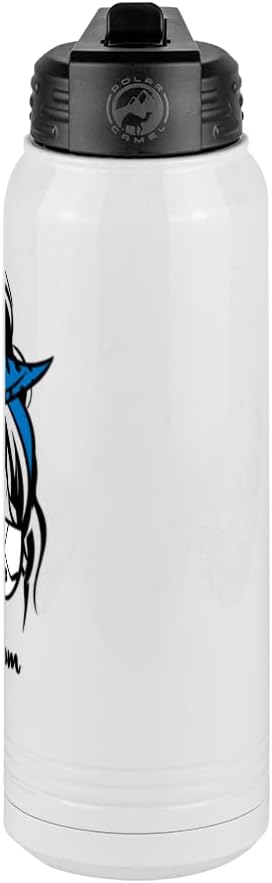 Hockey Mom Water Bottle, Messy Bun, White 30 oz Polar Camel with Straw Lid, Stainless Steel, Vacuum Insulated