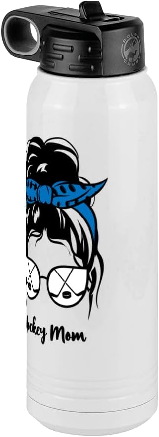 Hockey Mom Water Bottle, Messy Bun, White 30 oz Polar Camel with Straw Lid, Stainless Steel, Vacuum Insulated