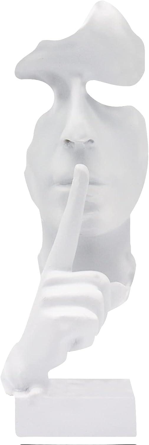 aboxoo Silence is Gold Thinker Statue, Modern and Simple Resin Things, Creative Abstract Figurine Sculptures for Entrance, Creative Room Home, Office Study, Piano Decor (White)