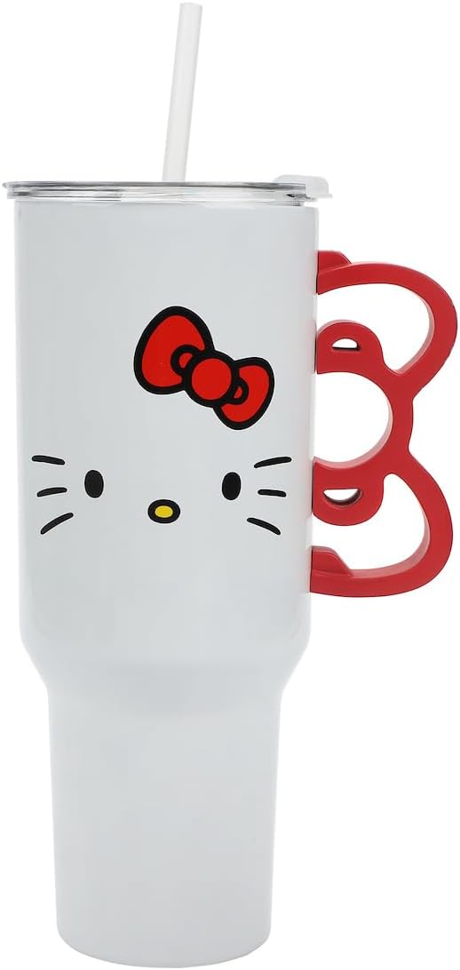 Hello Kitty 40 Oz Stainless Steel Tumbler With Sculpted Bow Handle
