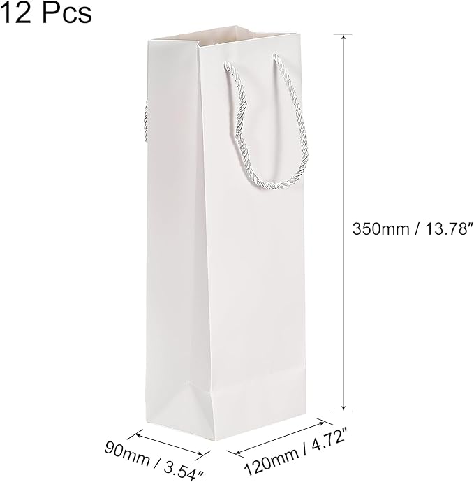 uxcell Wine Bags, 12pcs White 5 x 4 x 14 In Wine Gift Bags with Rope Handles Paper Wine Tote Bag for Wedding Birthday Christmas Party Supplies