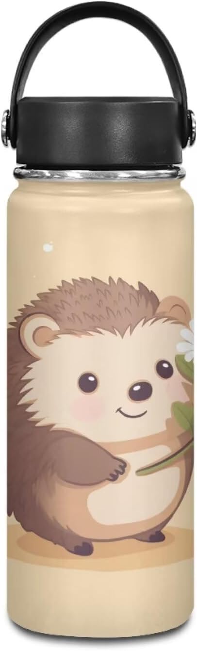Hedgehog Workout Water Bottle For Women Men Insulated, 20 Oz Stainless Steel Water Bottle with Handle Suitable for Work School Gym Travelling