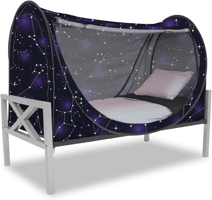 Privacy Pop up Eclipse Bed Tent Bed Drapes (Starry Constellation, Queen)