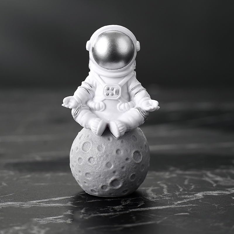 4 Pcs Silver White Astronaut Statues Set, Spaceman Sculpture Figurines Home Ornament Cake Toppers Gift
