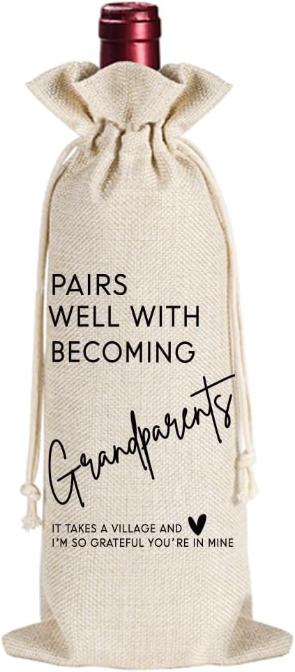 Qubereeree New Grandparent Gift, Pairs Well with Becoming Grandparent Gift, Baby Shower Wine Gift Bag Baby Announcement Pregnancy Reveal Gifts for Grandparent, New Grandpa Grandma to be Wine Bag