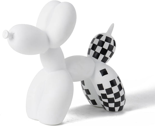 Vilead Resin Balloon Dog Statue with Checkered Pattern,Modern Home Decoration Trendy Animal Art Ornaments,Collection Figurine Bedroom Living Room Office Desktop Sculpture