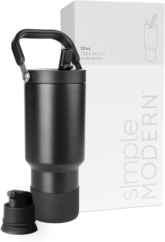 Simple Modern Trek Pivot | 30oz Flip Straw Tumbler with Handle | Water Bottle & Boot | Interchangeable Straw & Chug Lids | Insulated Stainless Steel Jug | Gym Sports Outdoors | Midnight Black
