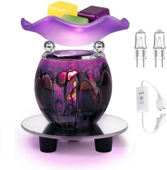 HUNANBANG 3 in 1 Electric Oil Warmer Scented Wax Warmer with with Auto Off Timer Candle Wax Melt Warmer Wax Melter Fragrance Wax Burner(Purple-Timer)