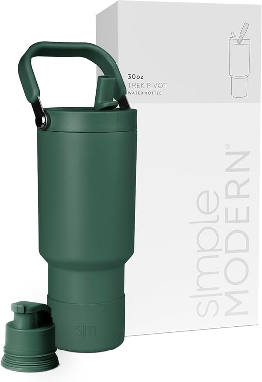 Simple Modern Trek Pivot | 30oz Flip Straw Tumbler with Handle | Water Bottle & Boot | Interchangeable Straw & Chug Lids | Insulated Stainless Steel Jug | Gym Sports Outdoors | Forest