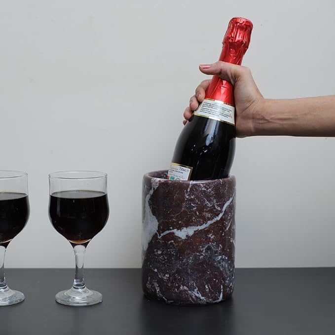 Marble Wine Chiller- Premium Wine Chiller Bucket- Perfect Wine Bottle Chiller- Keep Your Champagne Chiller and Safe- Easily Holds 750ml Bottle - Wine Cooler (Red Ziarat)