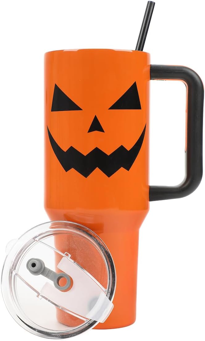 Bioworld Halloween Jack-O’-Lantern 40 Oz Orange Stainless Steel Tumbler With Handle