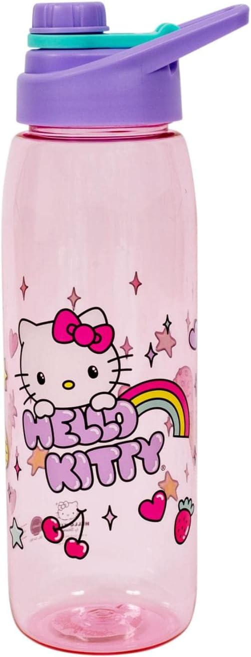 Hello Kitty Rainbow Treat And Stars Water Bottle W/Lid, Plastic