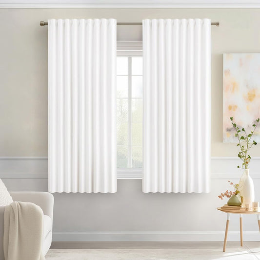 MIULEE Pure White Back Tab Light Blocking Curtains 63 Inch Length 2 Panels Set for Living Room Bedroom Privacy, Rod Pocket/Pinch Pleat Thermal Insulated Room Darkening Pleated Blackout Drapes
