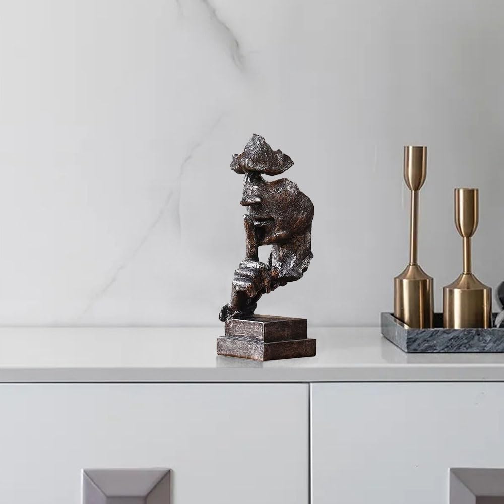 Silence is a Golden Statue Modern Mens Creative Office Home Room Decorations Sculpture Bookshelf Decorative 4.7 x 4.3 x 13.1in(Ancient Gold) Modern Home Décor