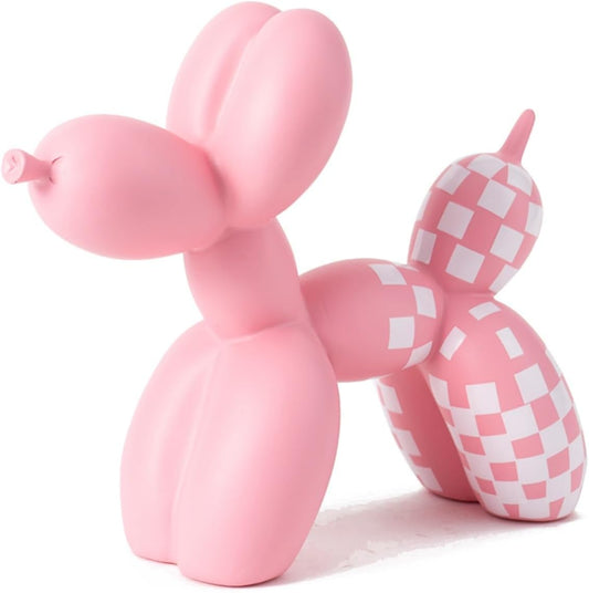 Vilead Resin Balloon Dog Statue with Checkered Pattern,Modern Home Decoration Trendy Animal Art Ornaments,Collection Figurine Bedroom Living Room Office Desktop Sculpture