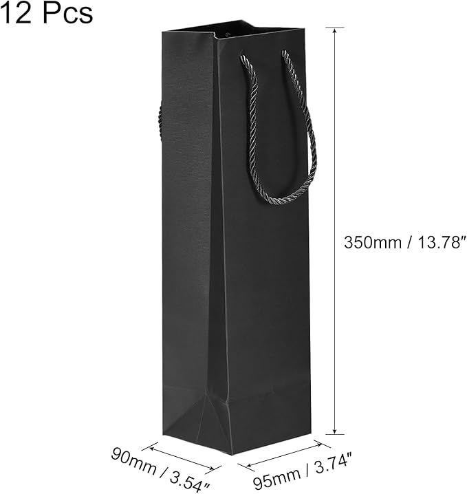 uxcell Wine Bags, 12pcs Black 4 x 4 x 14 In Wine Gift Bags with Rope Handles Paper Wine Tote Bag for Wedding Birthday Christmas Party Supplies