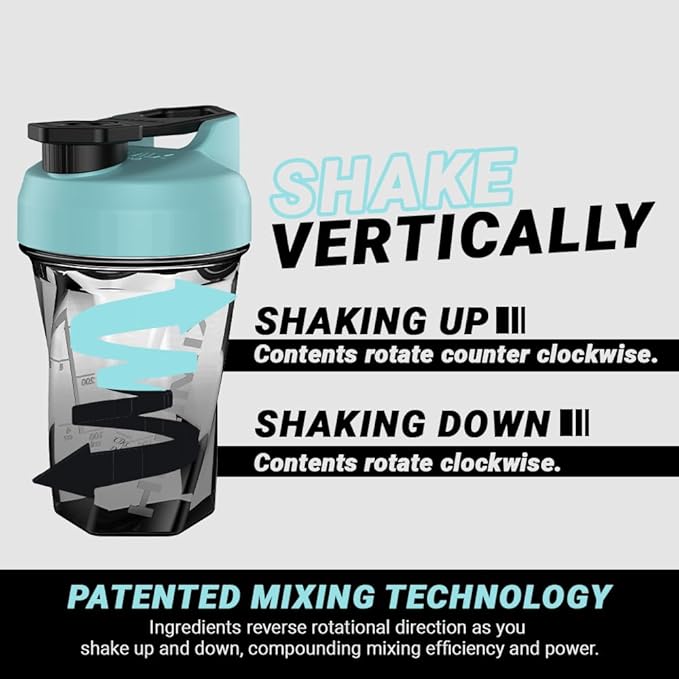 HELIMIX 1.5 Vortex Blender Shaker Bottle Holds Upto 20oz | No Blending Ball or Whisk | USA Made | Portable Pre Workout Whey Protein Drink Shaker Cup | Mixes Cocktails Smoothies Shakes | Top Rack Safe