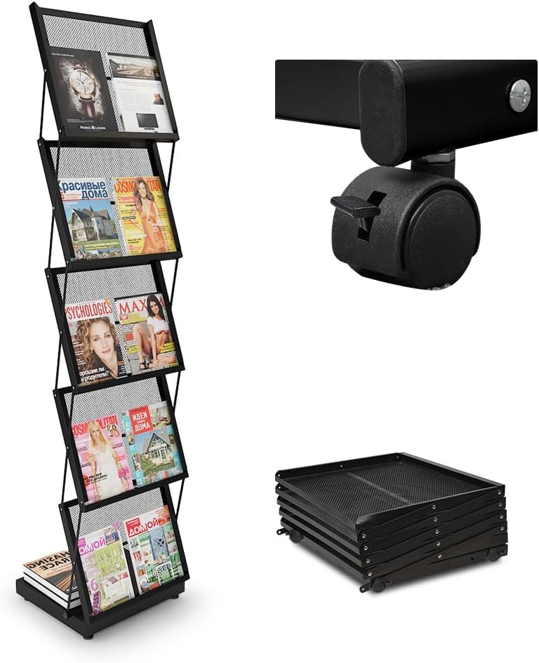 brochure display stand&Foldable Magazine Rack with 5 Pockets for Exhibition and Trade Show (17.7'X14.5'X63')