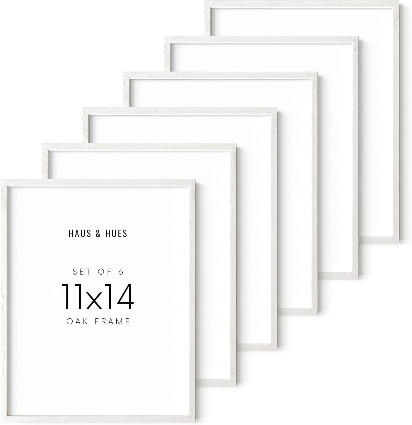 Haus and Hues White Oak 11x14 Picture Frame Set of 6 - Set of 6 11x14 Wood Picture Frame, 11x14 White Picture Frame, 14x11 Picture Frames, White Picture Frames 11x14, White Art Frame (White Oak Frame)