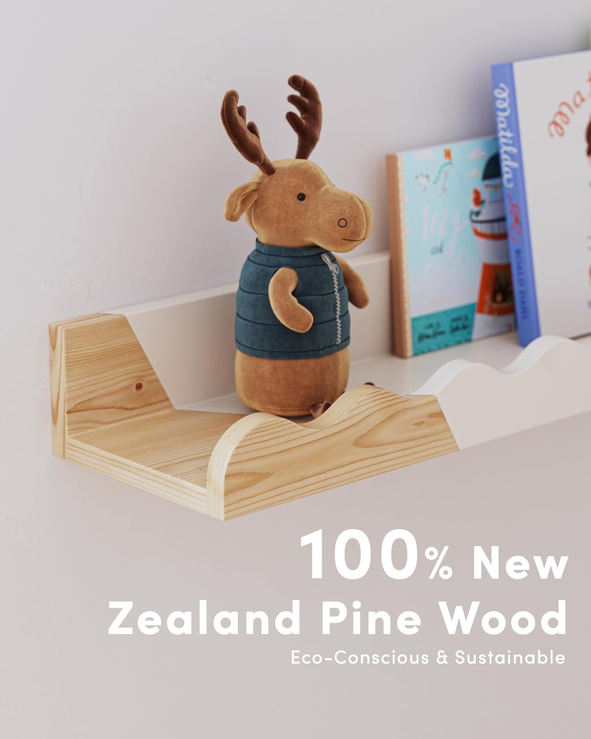 Kids' Bookshelf Set of 4 - White Floating Nursery Book Shelves, Picture Ledge Shelf for Wall Decor and Storage - Perfect for Books, Toys, Photo Frames, and Nursery Décor