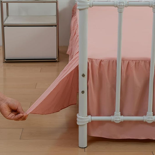 Bed Skirt Queen Size Ruffled Bed Skirt with Split Corners, 14 Inch Drop Dust Ruffle Bed Skirt with Platform,14 Inch, Blush