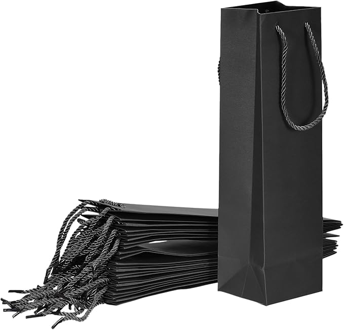 uxcell Wine Bags, 12pcs Black 4 x 4 x 14 In Wine Gift Bags with Rope Handles Paper Wine Tote Bag for Wedding Birthday Christmas Party Supplies