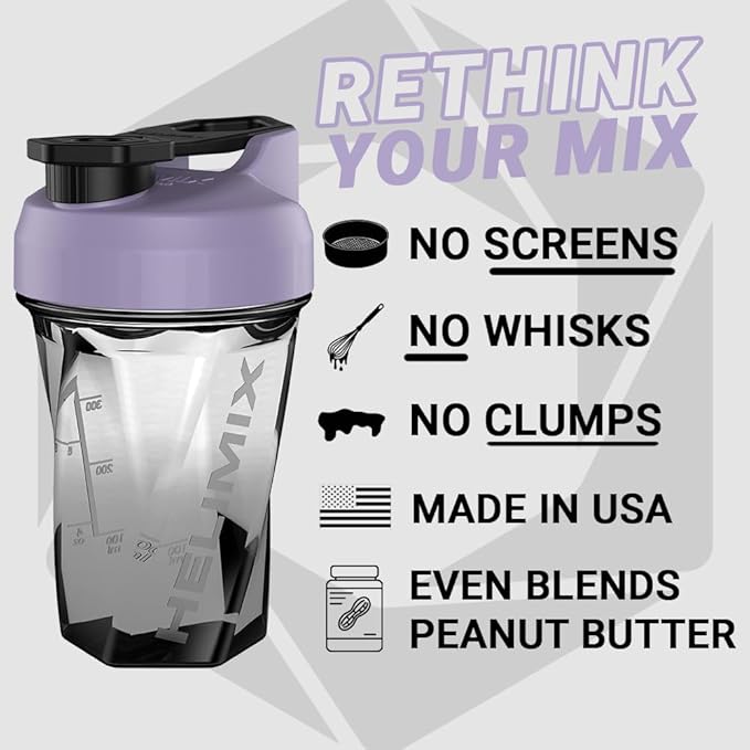 HELIMIX 1.5 Vortex Blender Shaker Bottle Holds Upto 20oz | No Blending Ball or Whisk | USA Made | Portable Pre Workout Whey Protein Drink Shaker Cup | Mixes Cocktails Smoothies Shakes | Top Rack Safe